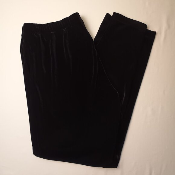 Lands' End Velvet Pants Size S (6-8) High Rise Tapered Leg Elastic Waist Black - Picture 1 of 10